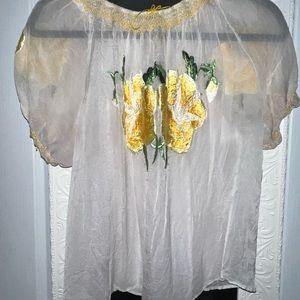 VTG sheer top with floral embroidery.